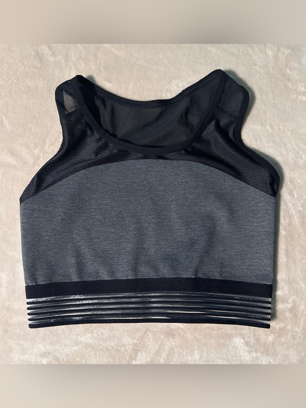 Nike Gray and Black Mesh Crop Sports Bra